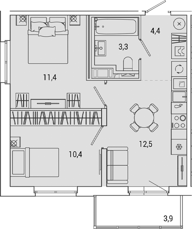 Планировка — OKLA, 2-комн., 42 м²