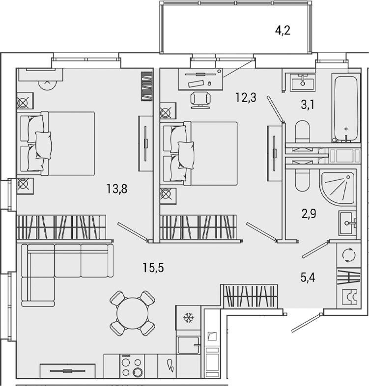 Планировка — OKLA, 3-комн., 53 м²