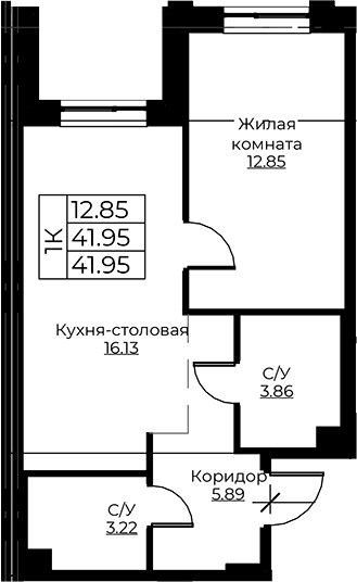 Планировка — Тишин, 2-комн., 42 м²