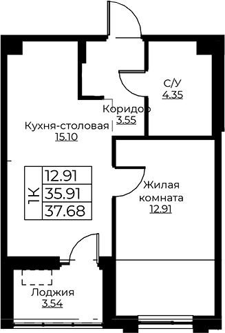 Планировка — Тишин, 2-комн., 36 м²