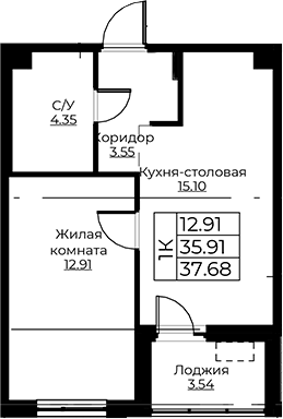 Планировка — Тишин, 2-комн., 36 м²