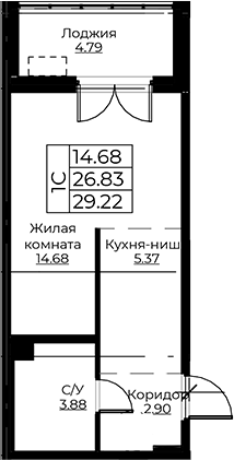 Планировка — Тишин, Студия, 27 м²