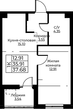 Планировка — Тишин, 2-комн., 36 м²