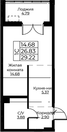 Планировка — Тишин, Студия, 27 м²