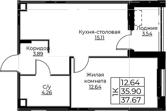 Планировка — Тишин, 2-комн., 36 м²