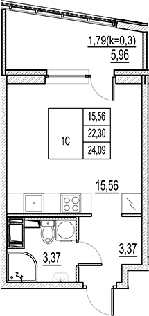 Планировка — Город-спутник Южный, Студия, 22 м²
