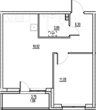 Планировка — Город-спутник Южный, 2-комн., 40 м²