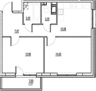 Планировка — Город-спутник Южный, 2-комн., 51 м²