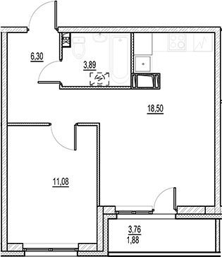 Планировка — Город-спутник Южный, 2-комн., 40 м²