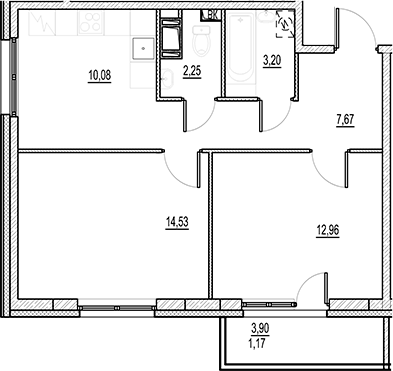 Планировка — Город-спутник Южный, 2-комн., 51 м²
