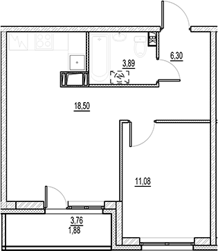 Планировка — Город-спутник Южный, 2-комн., 40 м²