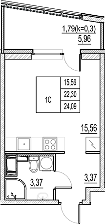 Планировка — Город-спутник Южный, Студия, 22 м²