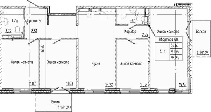 Планировка — Арт Парк, 5-комн., 91 м²