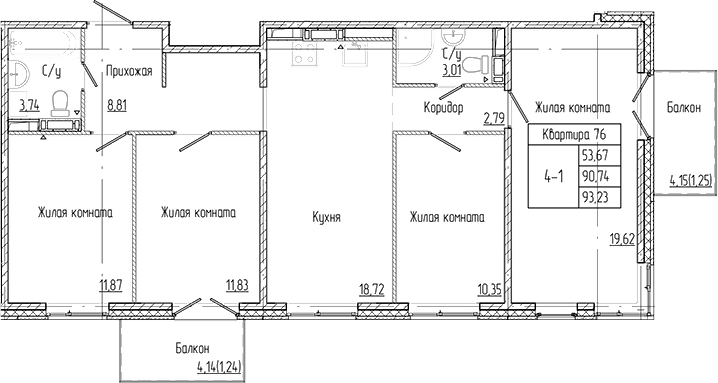 Планировка — Арт Парк, 5-комн., 91 м²