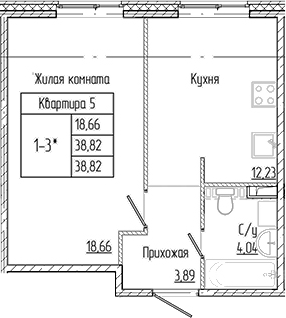 Планировка — Арт Парк, 1-комн., 39 м²