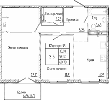 Планировка — Арт Парк, 2-комн., 59 м²
