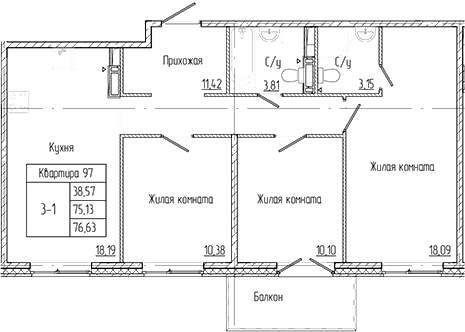 Планировка — Арт Парк, 4-комн., 75 м²