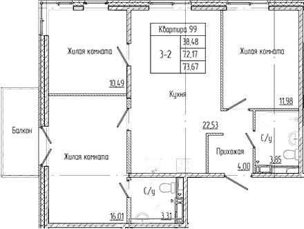 Планировка — Арт Парк, 4-комн., 72 м²