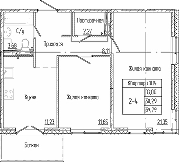 Планировка — Арт Парк, 2-комн., 58 м²