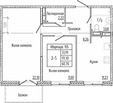 Планировка — Арт Парк, 2-комн., 59 м²