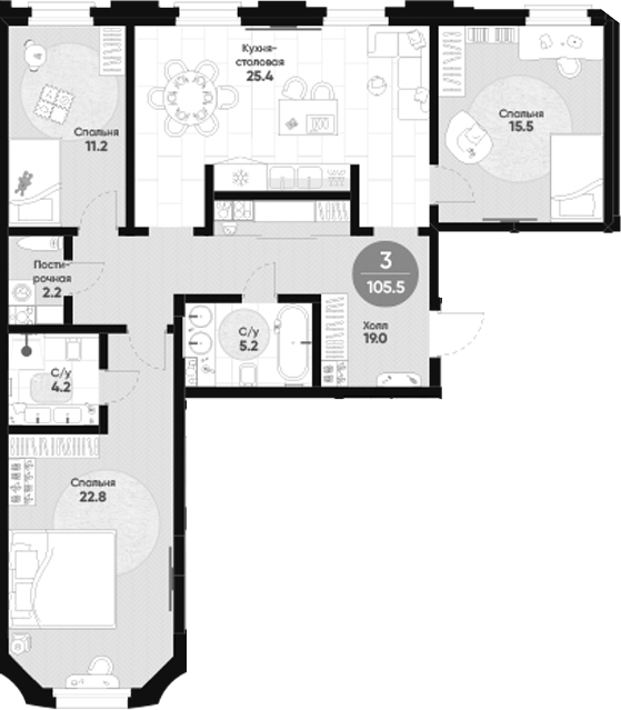 Планировка — Мариинка Делюкс, 3-комн., 106 м²