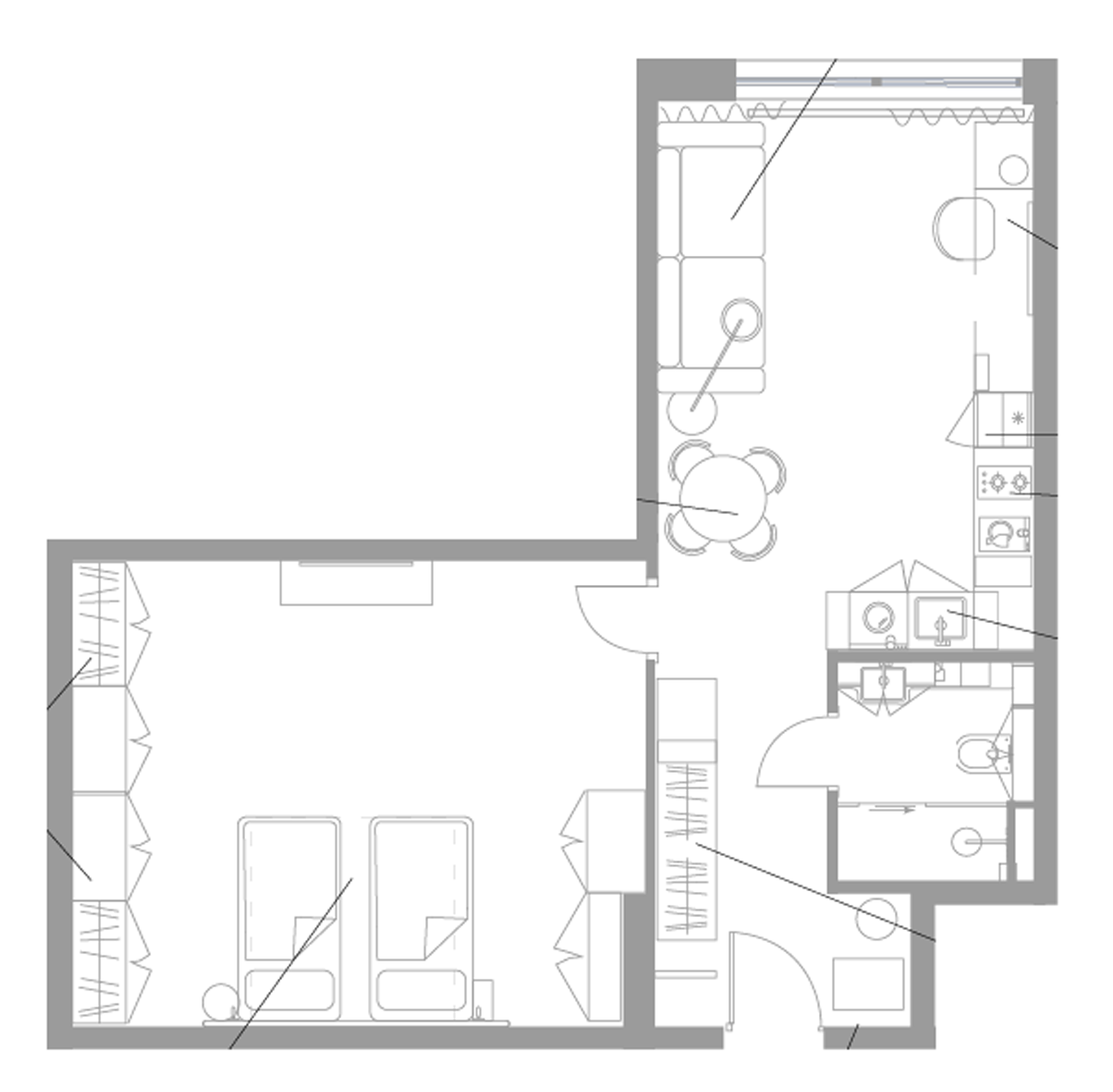Планировка — Апарт-отель Well Московский, Студия, 59 м²
