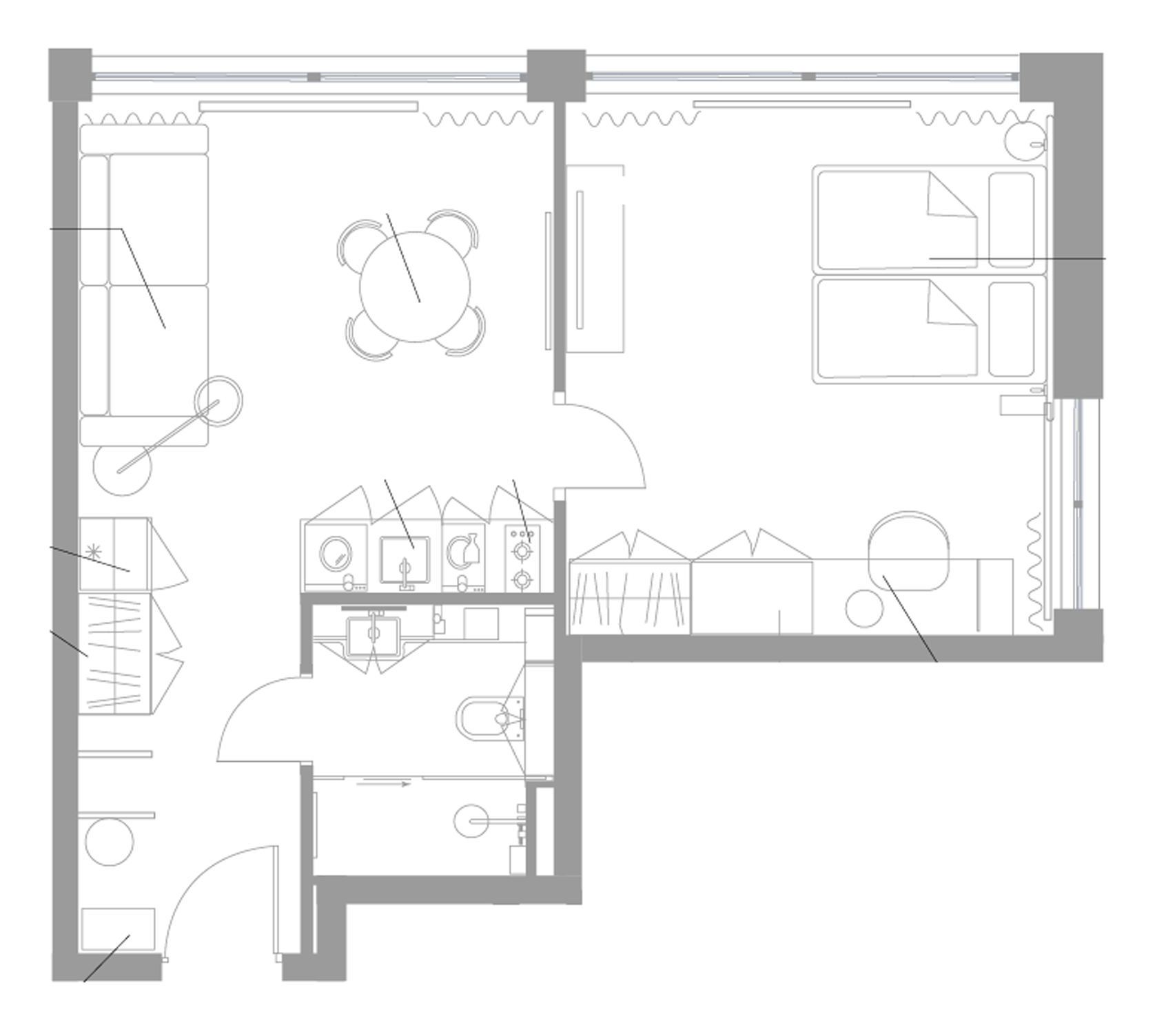 Планировка — Апарт-отель Well Московский, Студия, 44 м²