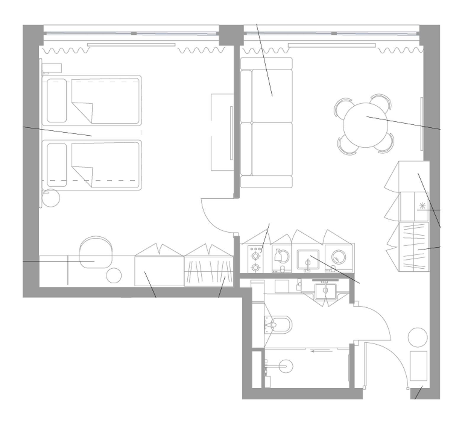 Планировка — Апарт-отель Well Московский, Студия, 46 м²