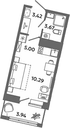 Планировка — Загляденье, Студия, 22 м²