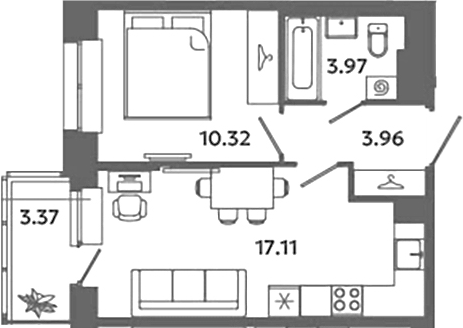 Планировка — Загляденье, 2-комн., 35 м²