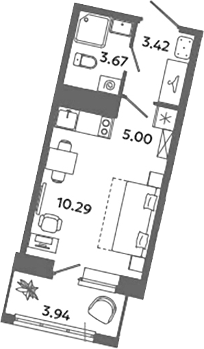 Планировка — Загляденье, Студия, 22 м²