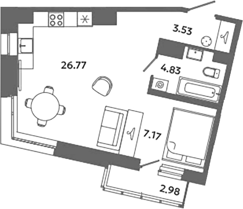 Планировка — Загляденье, Студия, 42 м²