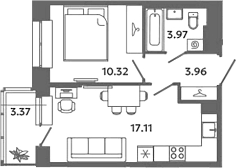 Планировка — Загляденье, 2-комн., 35 м²