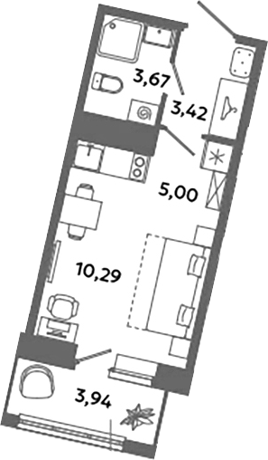 Планировка — Загляденье, Студия, 22 м²