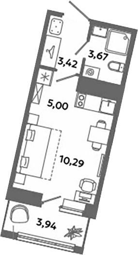 Планировка — Загляденье, Студия, 22 м²