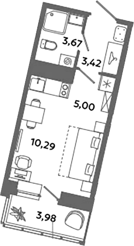 Планировка — Загляденье, Студия, 22 м²