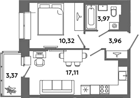 Планировка — Загляденье, 2-комн., 35 м²