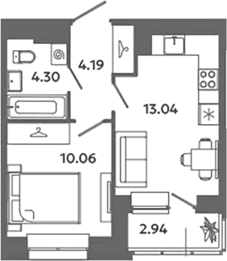 Планировка — Загляденье, 2-комн., 32 м²