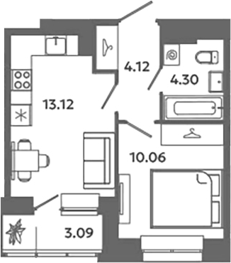 Планировка — Загляденье, 2-комн., 32 м²