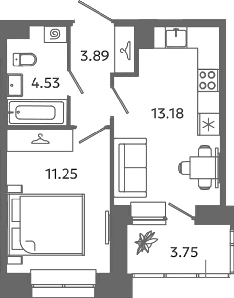 Планировка — Загляденье, 2-комн., 33 м²