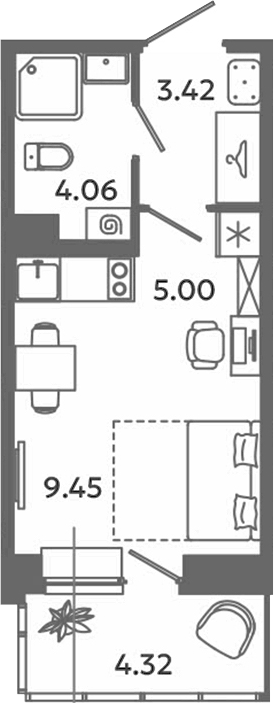 Планировка — Загляденье, Студия, 22 м²