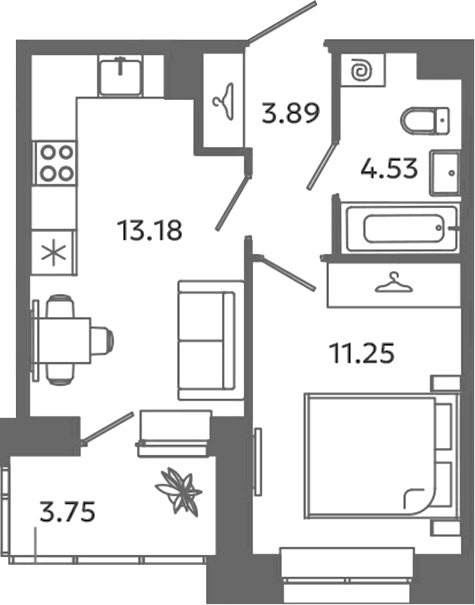 Планировка — Загляденье, 2-комн., 33 м²