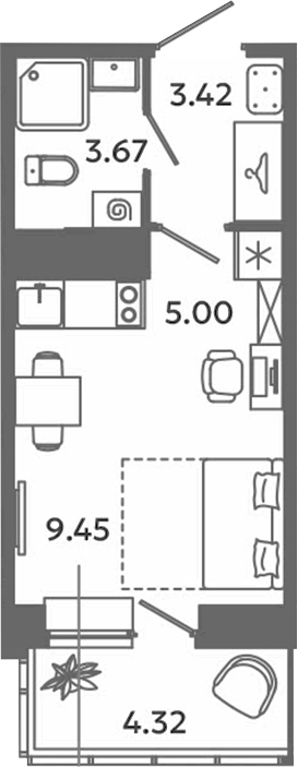 Планировка — Загляденье, Студия, 22 м²