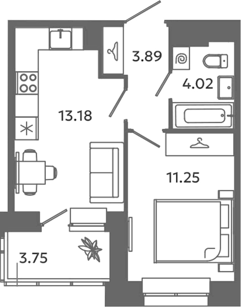 Планировка — Загляденье, 2-комн., 32 м²