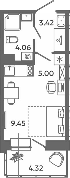 Планировка — Загляденье, Студия, 22 м²