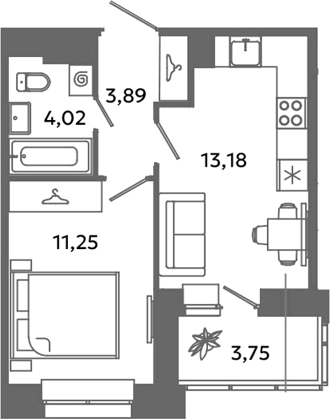 Планировка — Загляденье, 2-комн., 32 м²