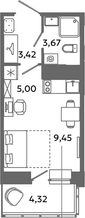 Планировка — Загляденье, Студия, 22 м²