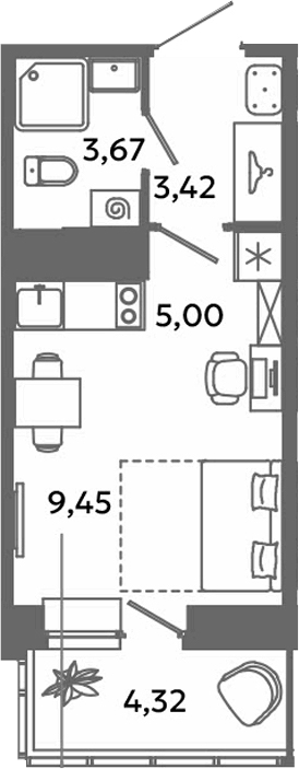 Планировка — Загляденье, Студия, 22 м²