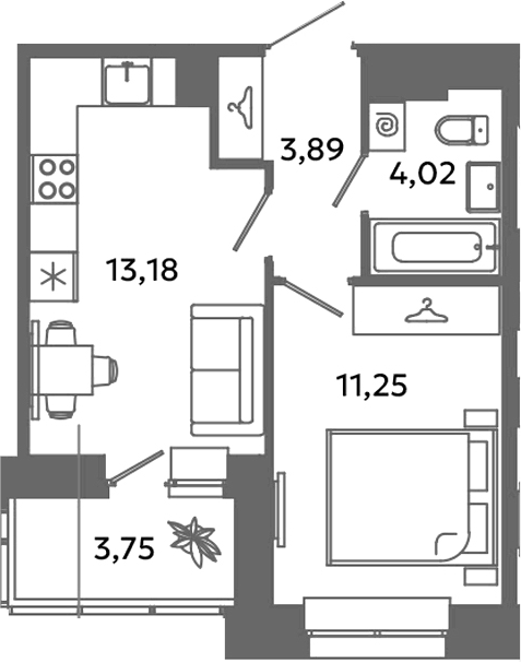 Планировка — Загляденье, 2-комн., 32 м²
