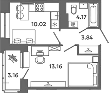 Планировка — Загляденье, 1-комн., 31 м²